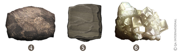 Examples of rocks: basalt, slate, rock salt