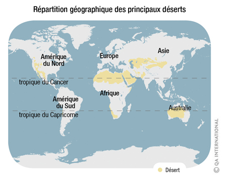 Répartition géographique des principaux déserts