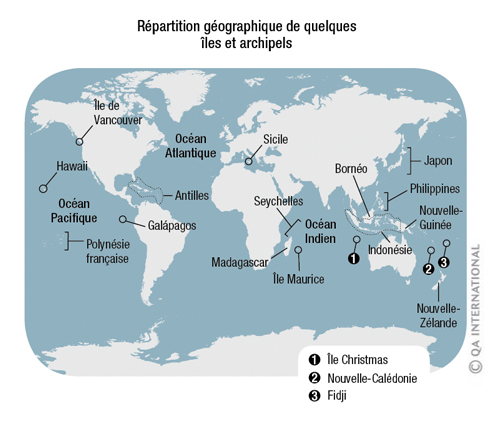 Répartition géographique de quelques îles et archipiels