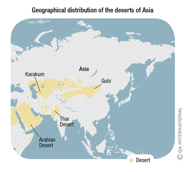 Geographical distribution of the principal deserts of Asia