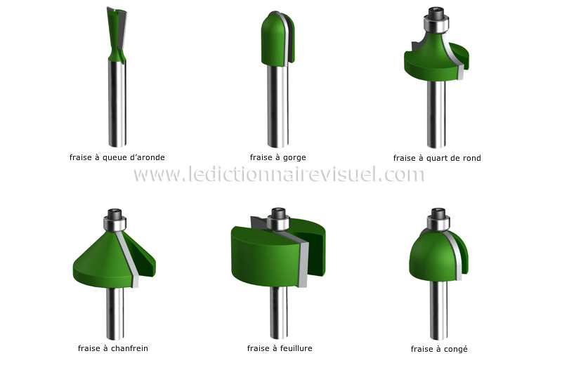 bricolage et jardinage > bricolage > menuiserie : outils pour façonner >  exemples de fraises image - Dictionnaire Visuel